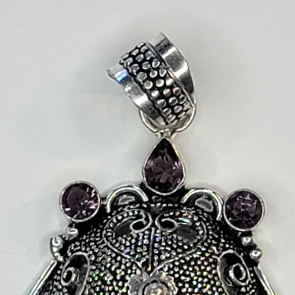 Sterling Silver Pendant with Multicolor Stone Face and Amethyst Accents - Picture 11 of 12